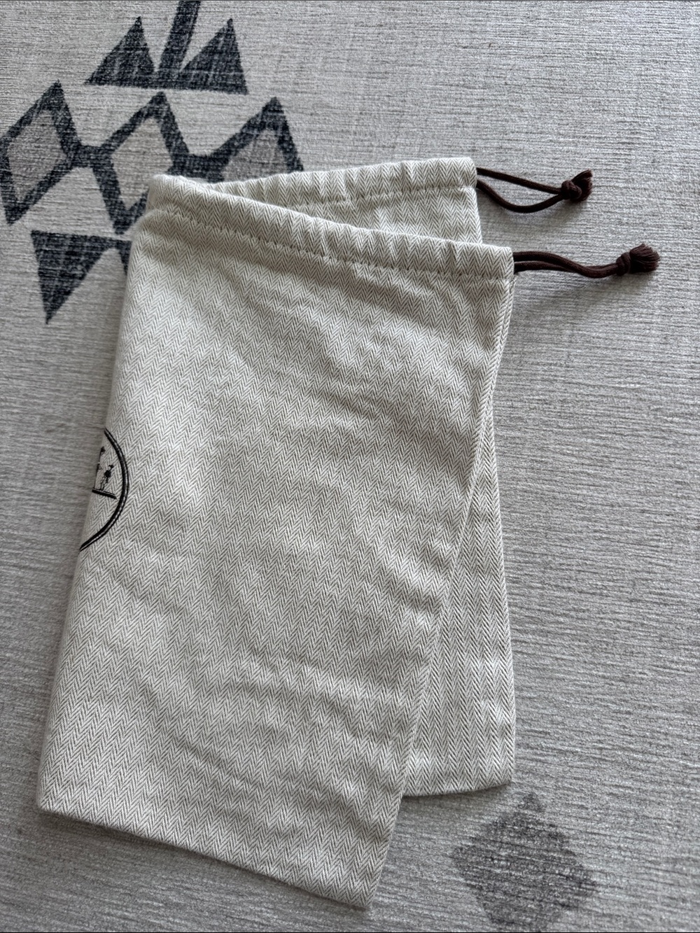 Hermès Herringbone Drawstring Dust Bag 16x11 Beige Brown Logo Storage Pouch - Picture 6 of 6